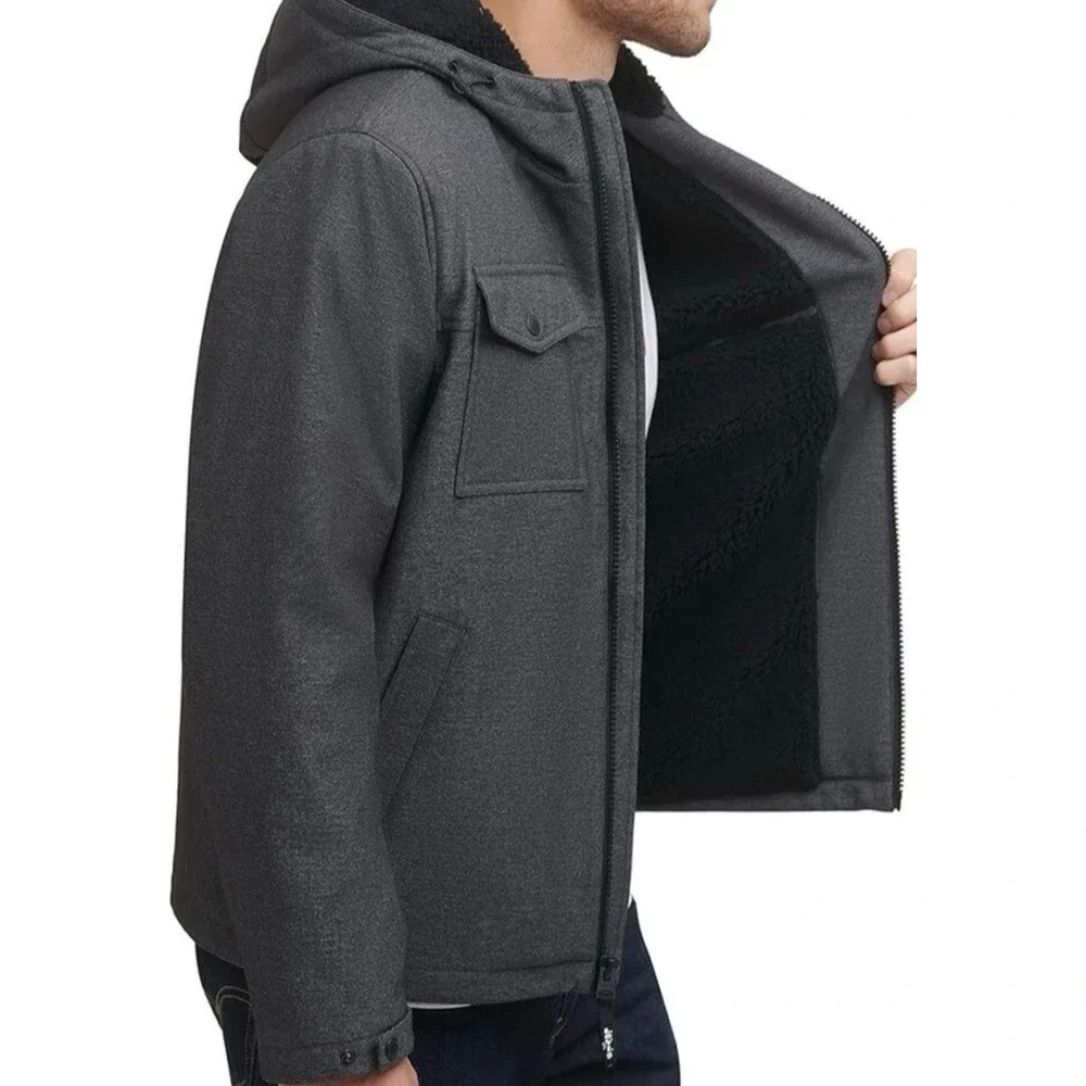 Levi's Men's Soft Shell Hooded Storm Coat Graphite‎ Heather Sherpa XX Large NWOT
